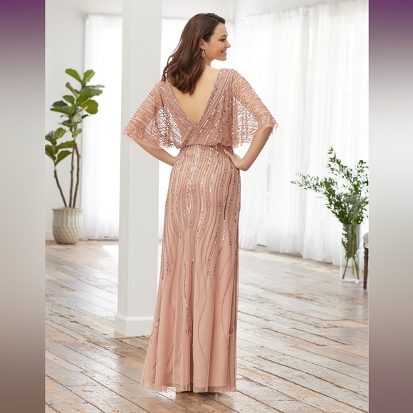 Adrianna Papell Mother of the Bride Gown Beaded Rose Gold 14W - Picture 2 of 5